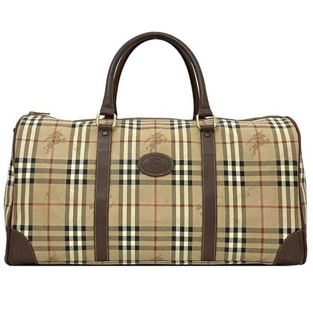 Burberry Boston Bag Beige Brown Check Travel Burberrys Zipper Business Trip - Picture 1 of 10
